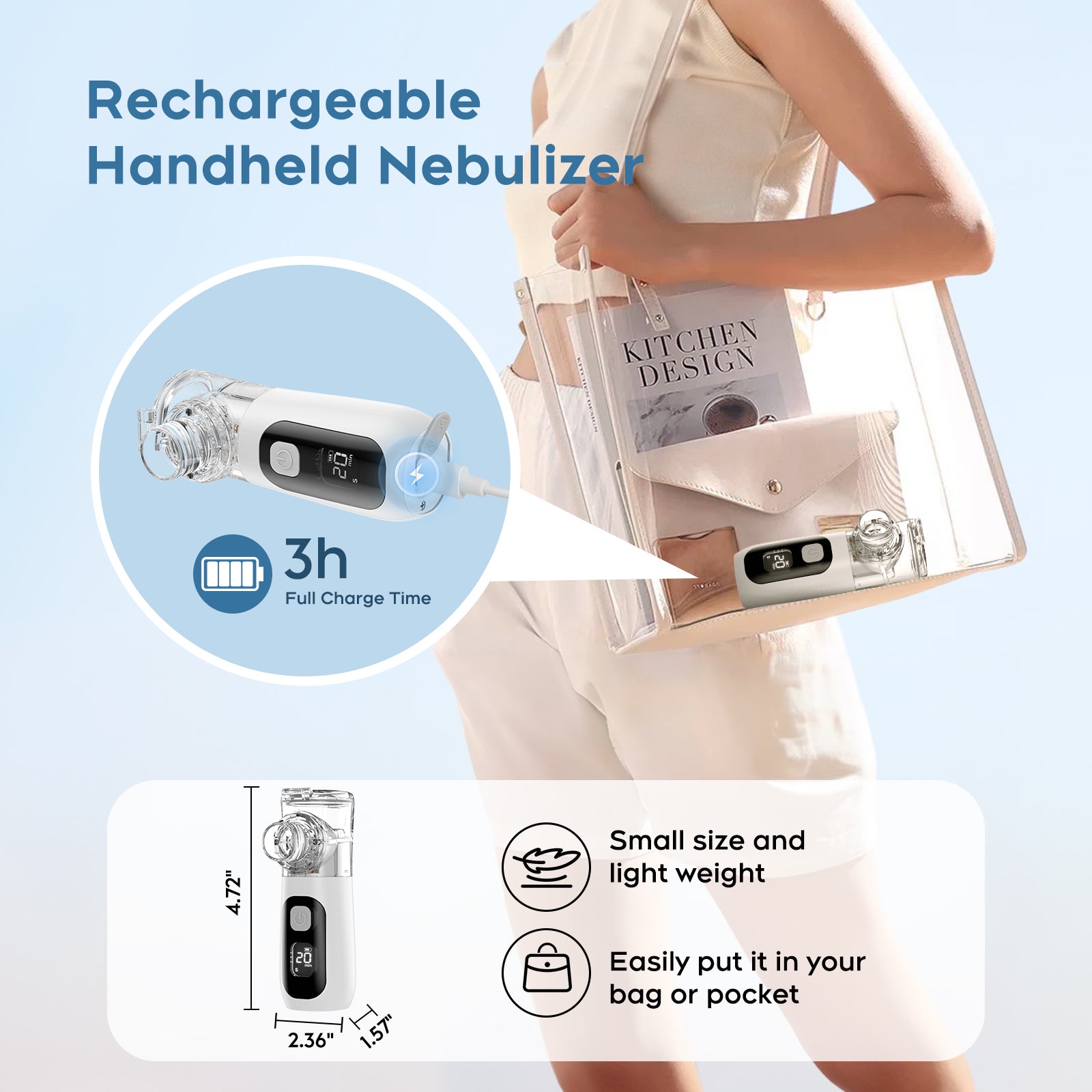 THE SWIRLER NEBULIZER, Smart Digital Display Portable Nebulizer for Adults and Kids, Portable Nebulizer Machine for Breathing with Mouthpiece and Mask, Handheld Nebulizer for Travel and Home Use